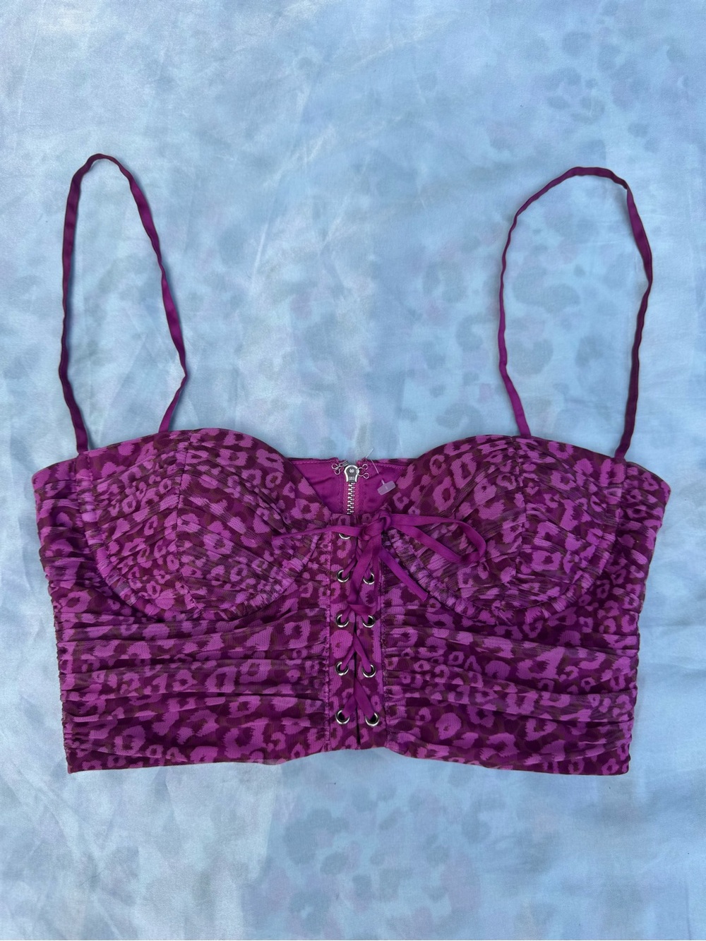 Oh Polly Purple Leopard Print Bustier Crop Top